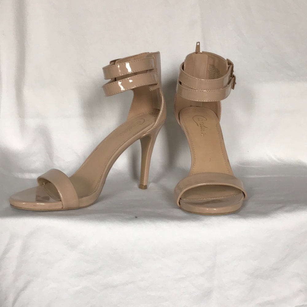Nude heels with ankle strap